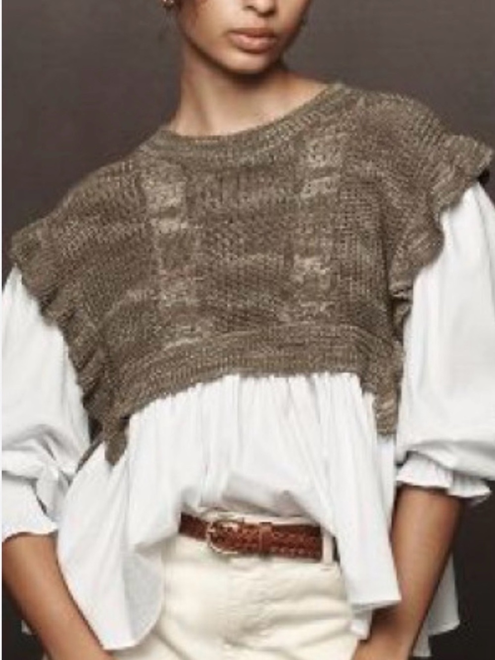 Self Contrast Anthropologie Ruffle Twofer Sweater Blouse Knit Layered Top Medium